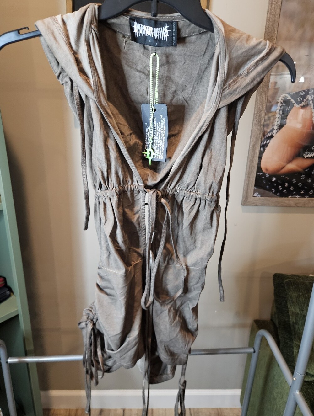 NWT Dolls Kill / Darker Waves Brown Downbeat Hooded Romper Size Large